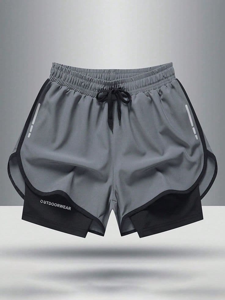 شورت رياضي رجالي 2 في 1 مع بطانة ضاغطة وخطوط عاكسة من UTDOORWEAR